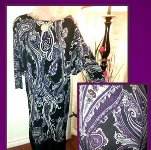 Purple and Black Paisley Shift Dress Lg